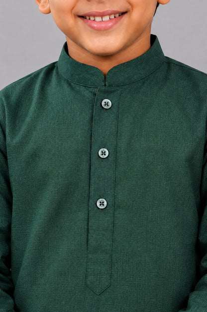 Kids Green Solid Kurta Pajama Set