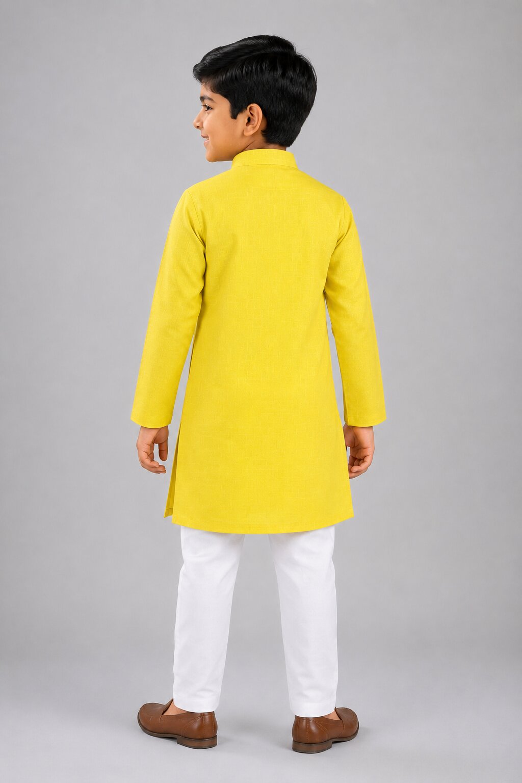 Kids Lemon Yellow Solid Kurta Pajama Set