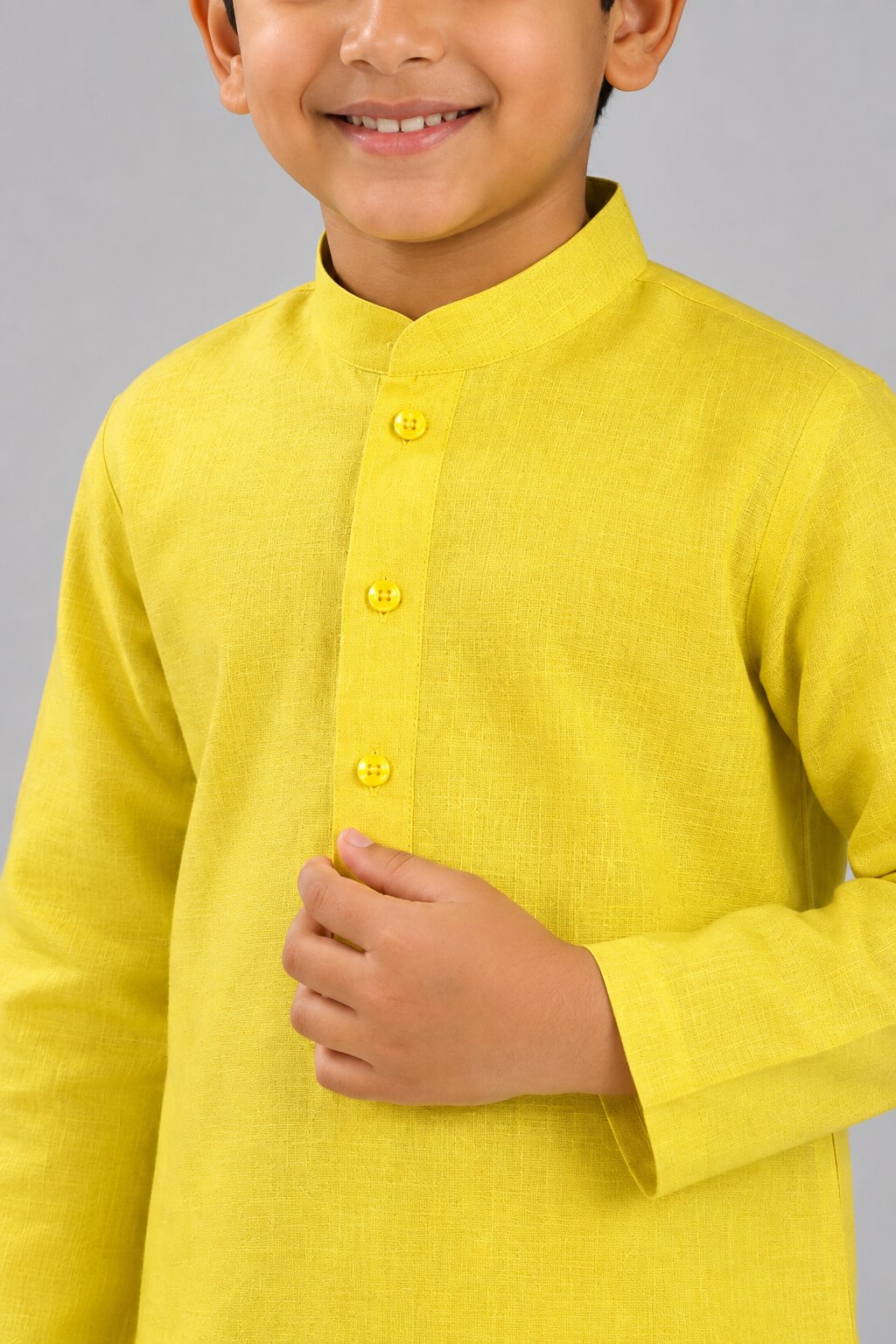 Kids Lemon Yellow Solid Kurta Pajama Set