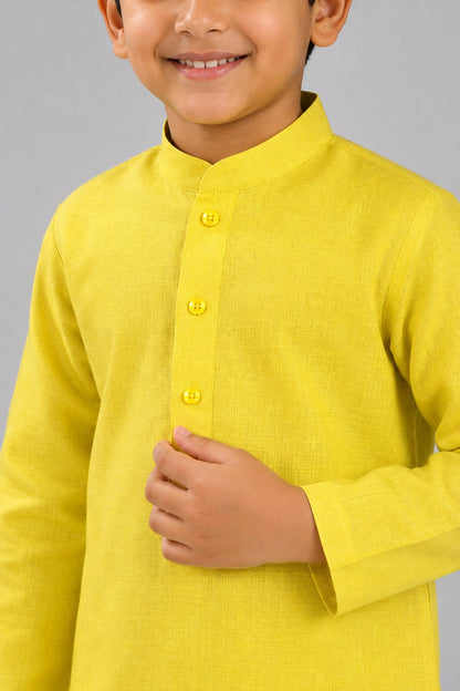 Kids Lemon Yellow Solid Kurta Pajama Set
