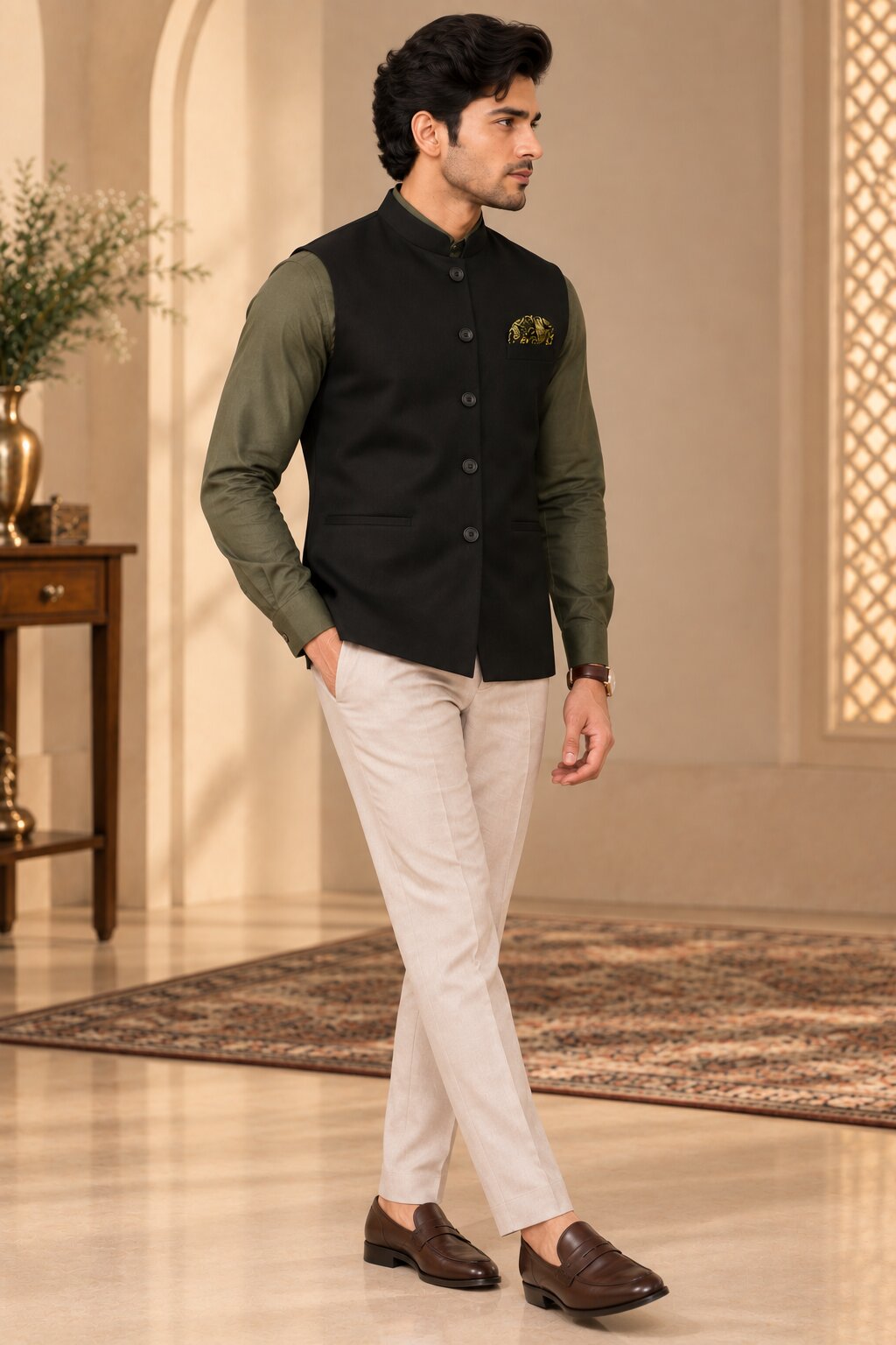 Men’s Black Solid Nehru Jacket Bundi