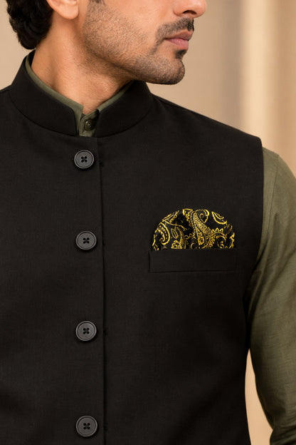 Men’s Black Solid Nehru Jacket Bundi