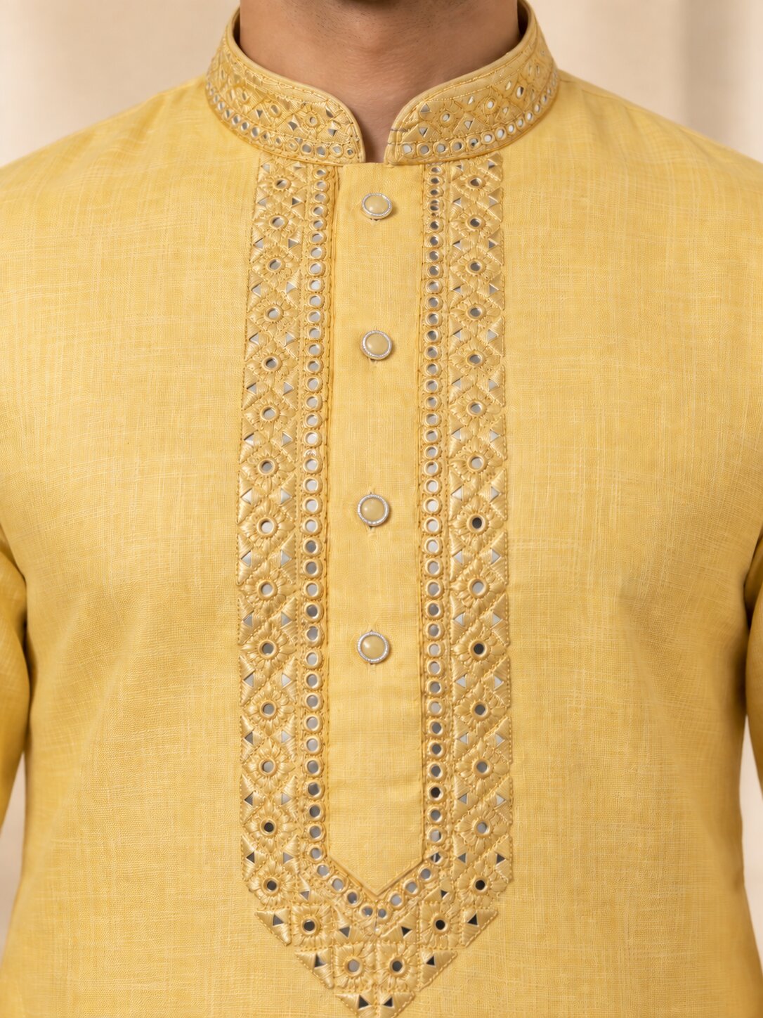 Men's Lemon Embroidered Kurta Pyjama Set