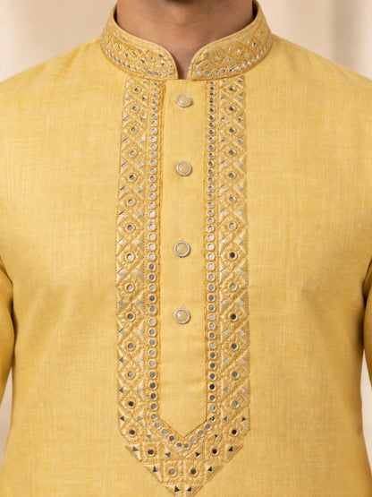 Men's Lemon Embroidered Kurta Pyjama Set