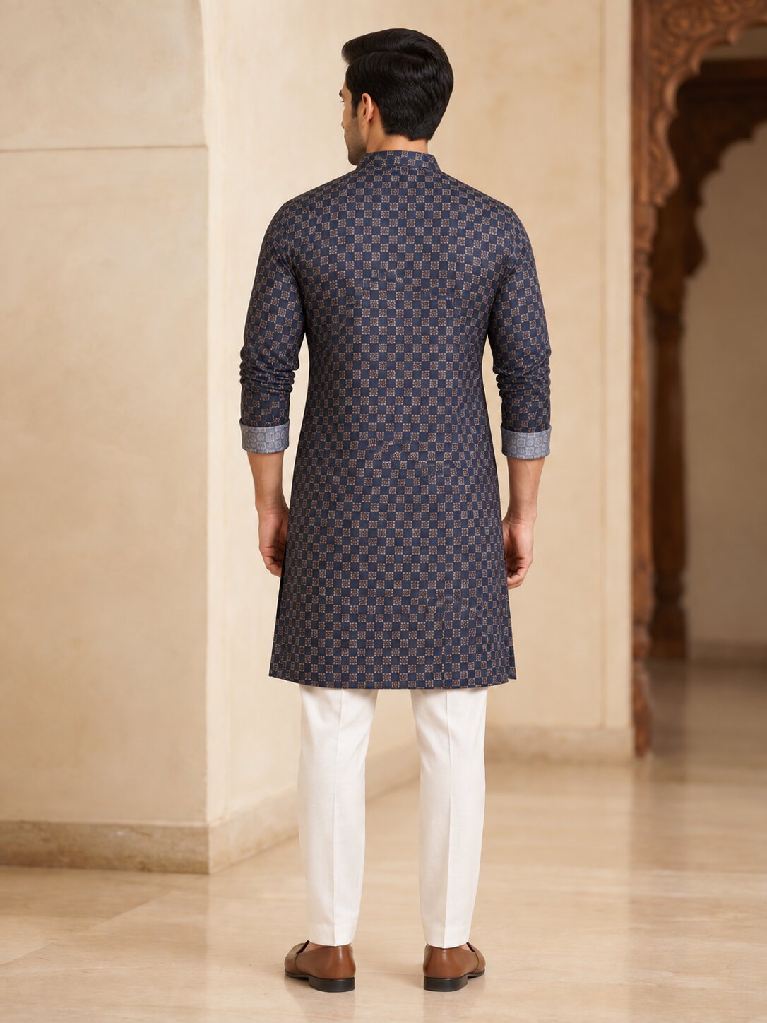 Men's Blue Printed Kurta Pyjama Set