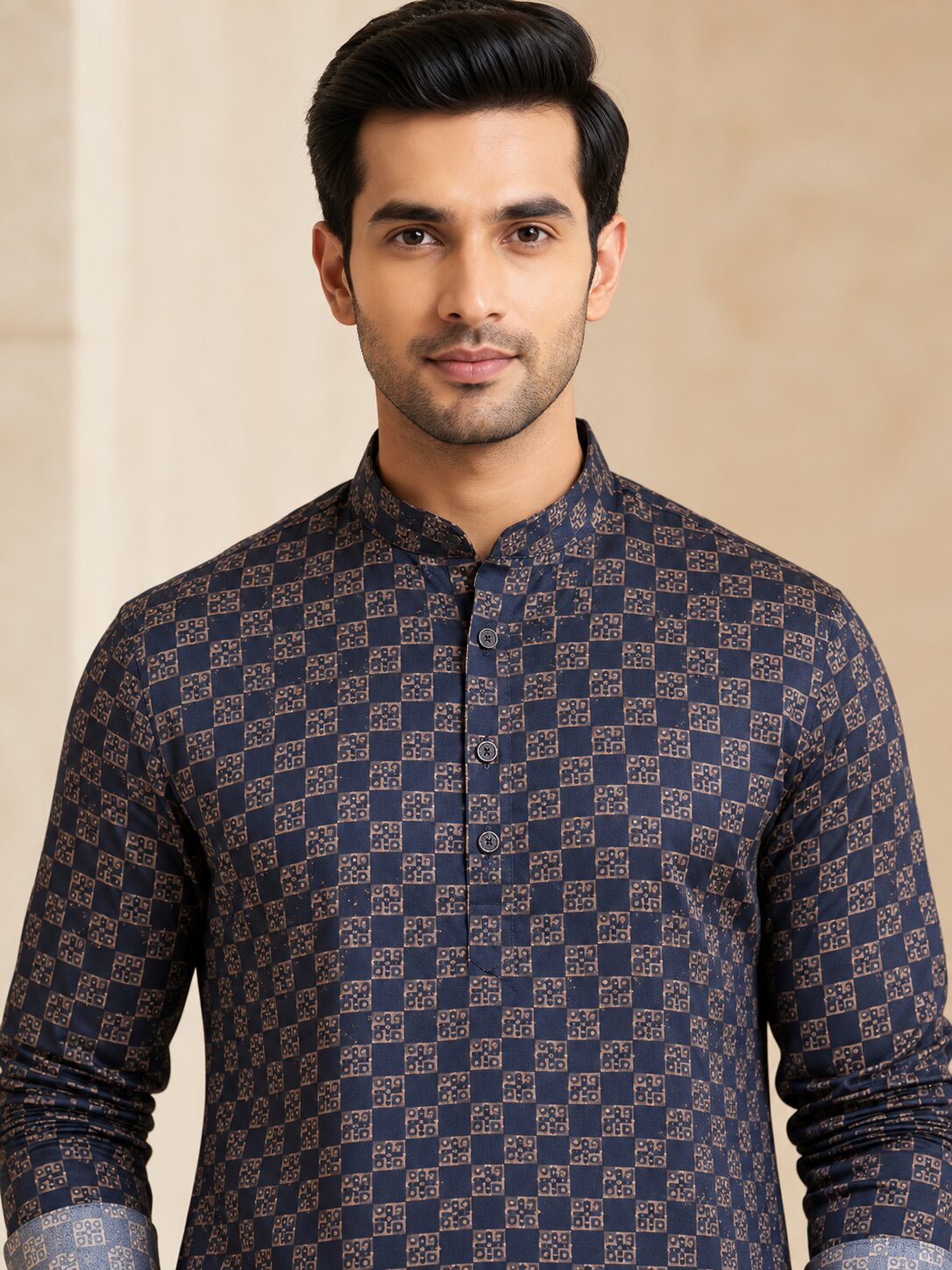 Men's Blue Printed Kurta Pyjama Set