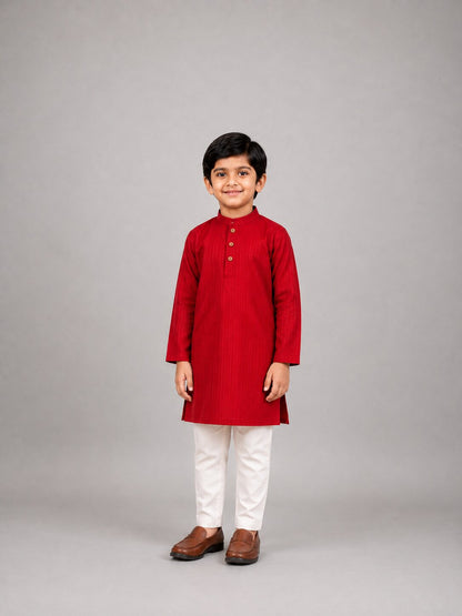 Kids Red Kurta Pajama Set