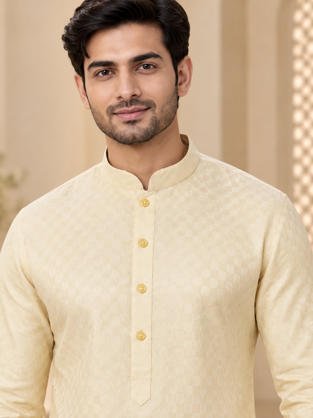 Men's Lemon Textured Kurta Pyjama Set