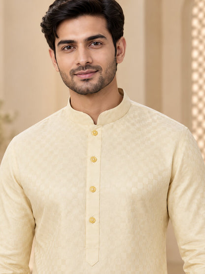 Men's Lemon Textured Kurta Pyjama Set