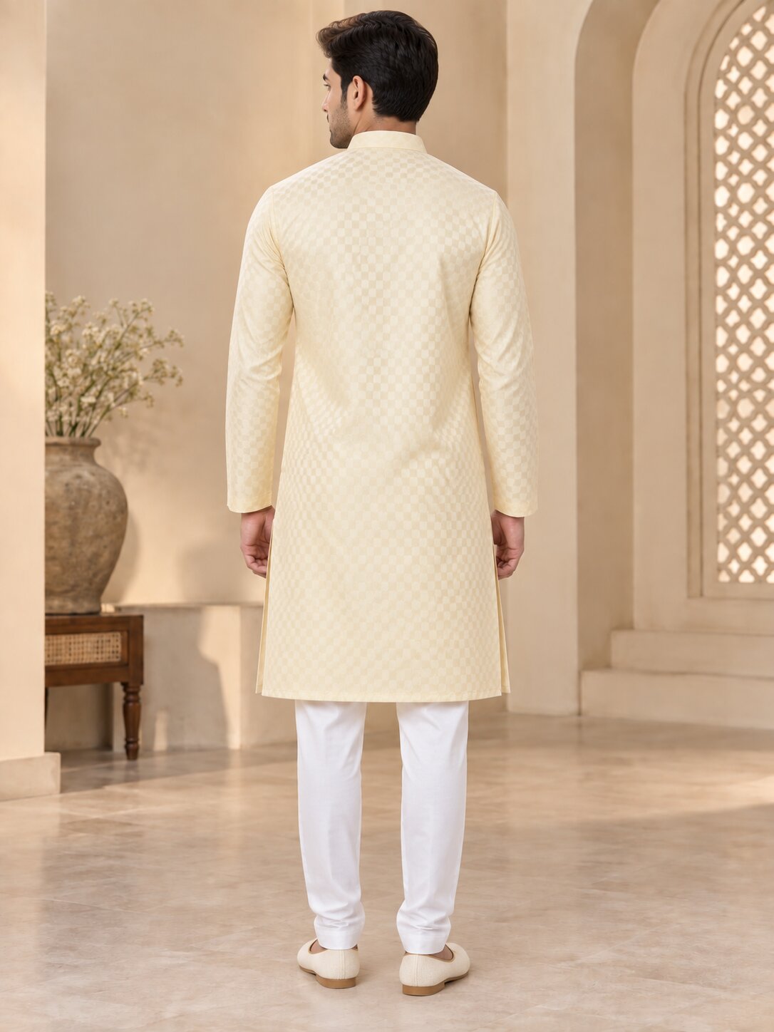 Men's Lemon Textured Kurta Pyjama Set