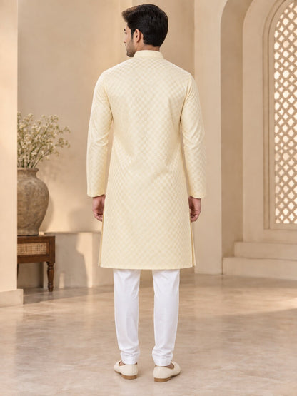 Men's Lemon Textured Kurta Pyjama Set