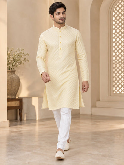 Men's Lemon Textured Kurta Pyjama Set