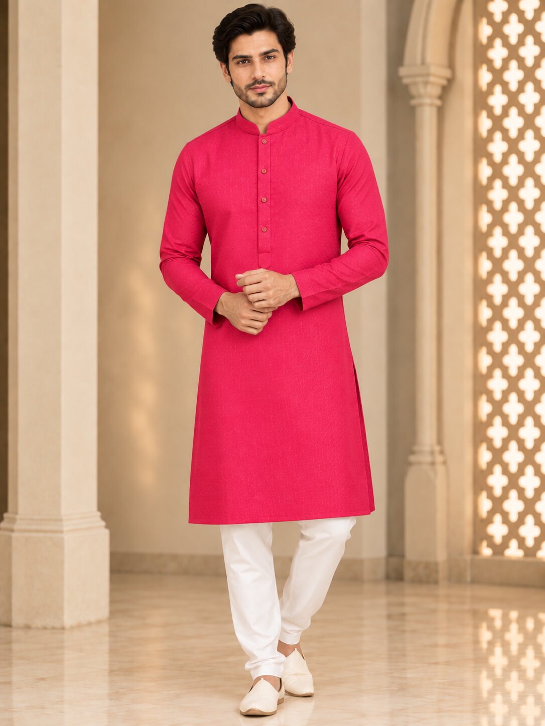 Men's Rani Textured Kurta Pyjama Set