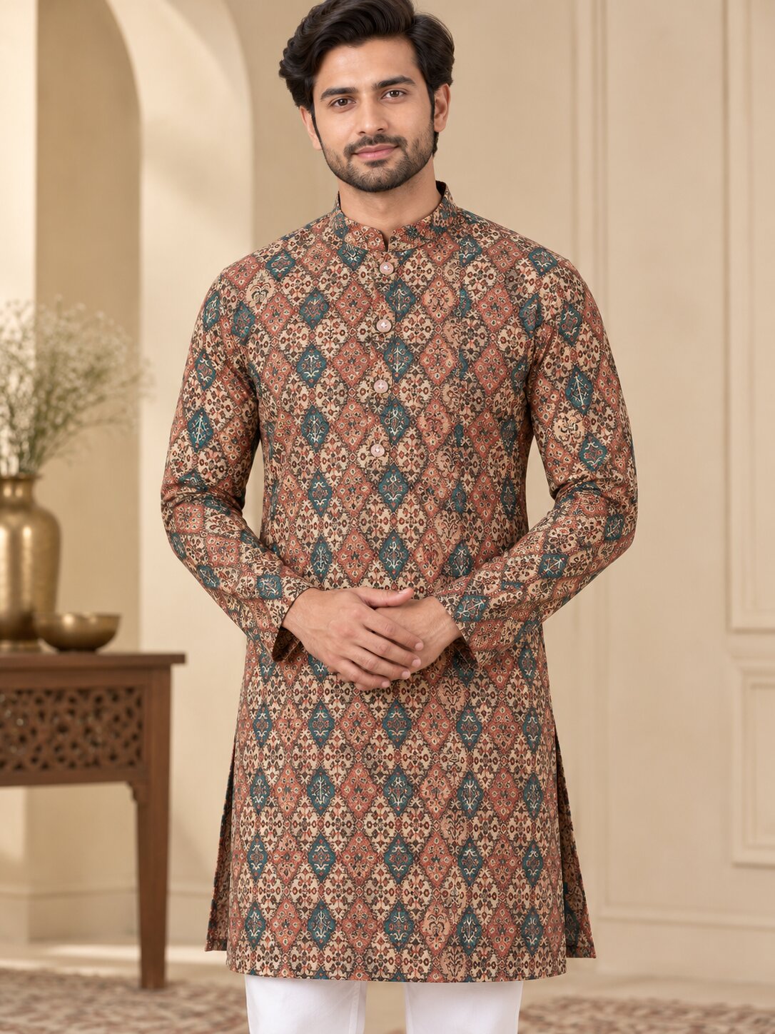 Men's Multicolour Printed Kurta Pyjama Set