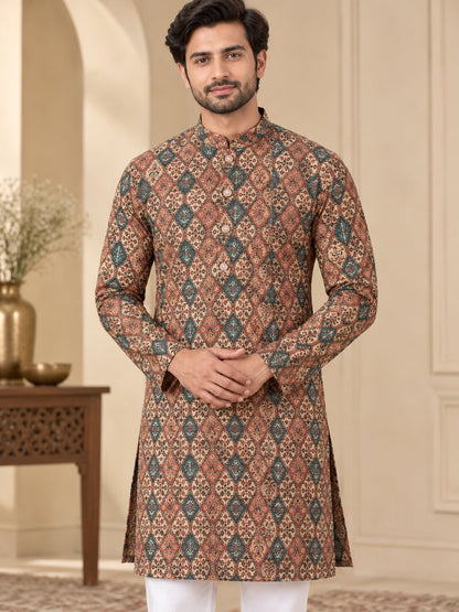 Men's Multicolour Printed Kurta Pyjama Set