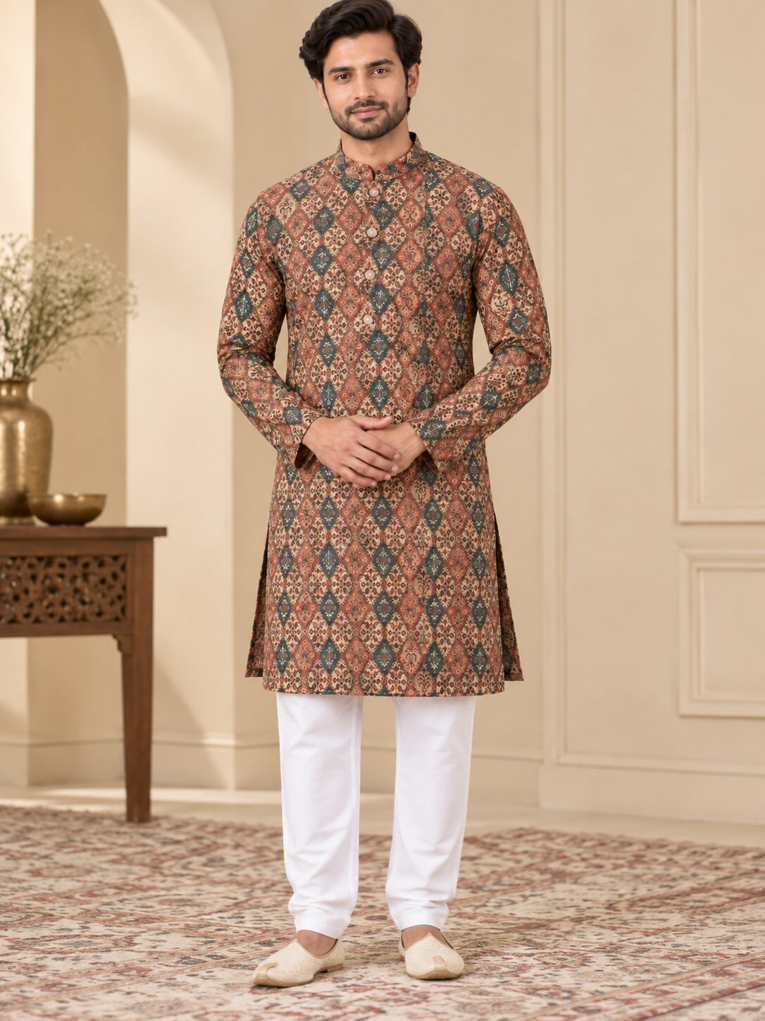 Men's Multicolour Printed Kurta Pyjama Set