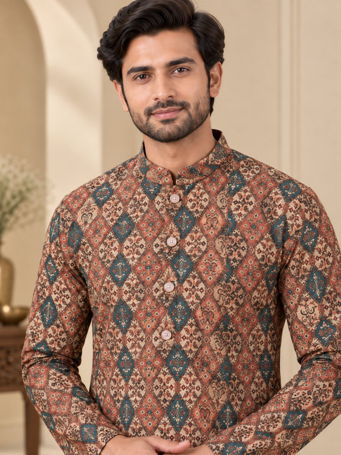 Men's Multicolour Printed Kurta Pyjama Set