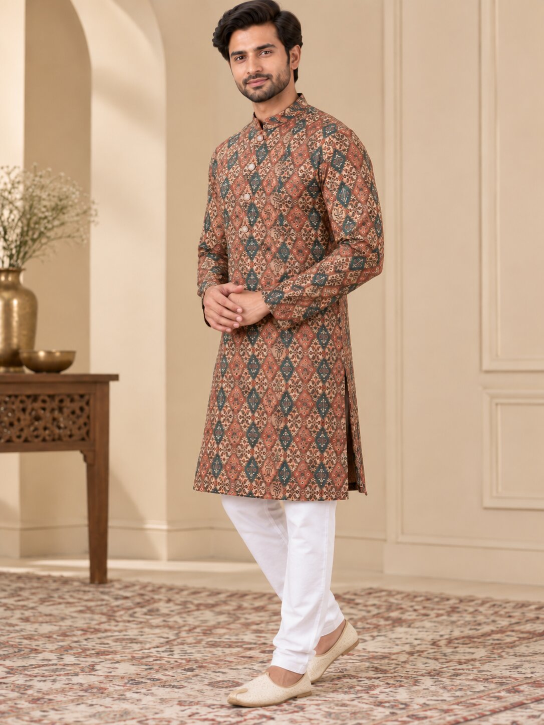 Men's Multicolour Printed Kurta Pyjama Set