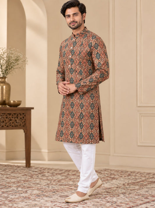 Men's Multicolour Printed Kurta Pyjama Set
