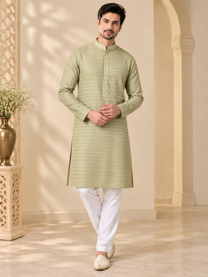 Men's Pista Textured Kurta Pyjama Set