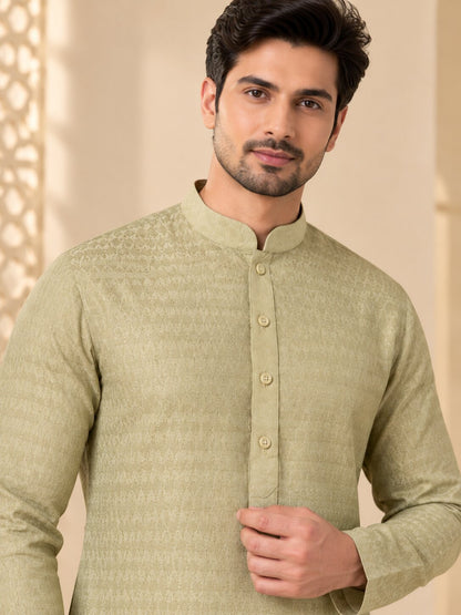 Men's Pista Textured Kurta Pyjama Set