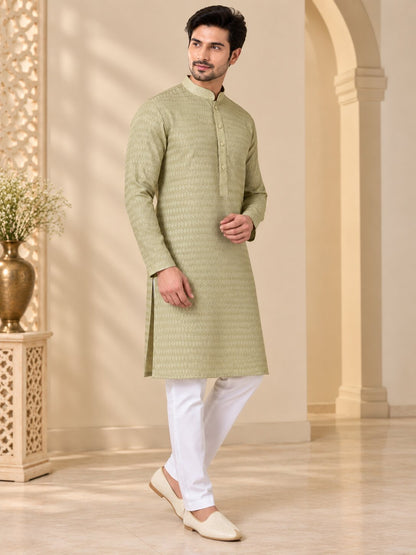 Men's Pista Textured Kurta Pyjama Set