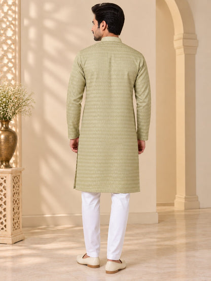 Men's Pista Textured Kurta Pyjama Set