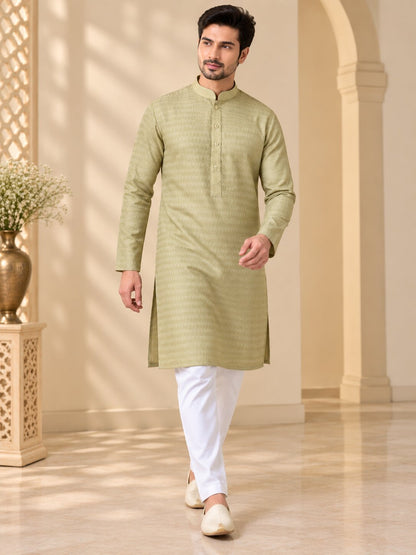Men's Pista Textured Kurta Pyjama Set