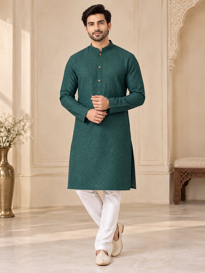 Men's Green Textured Kurta Pyjama Set