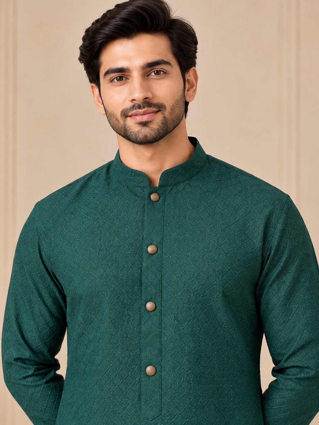 Men's Green Textured Kurta Pyjama Set