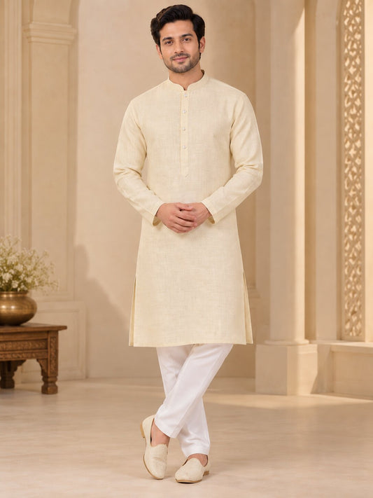 Men's Cream Kurta Pyjama Set