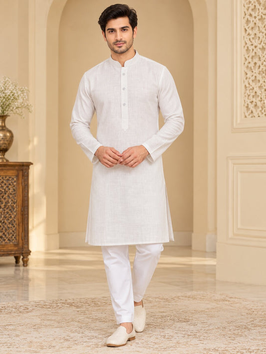 Men's Off White Kurta Pyjama Set