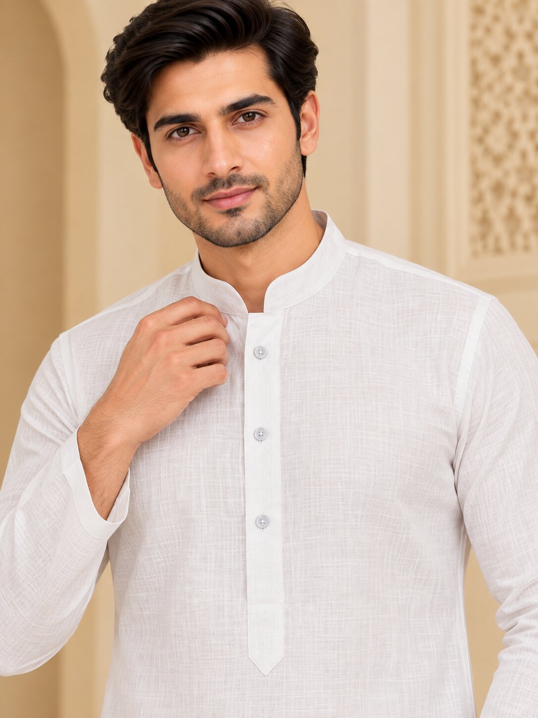 Men's Off White Kurta Pyjama Set