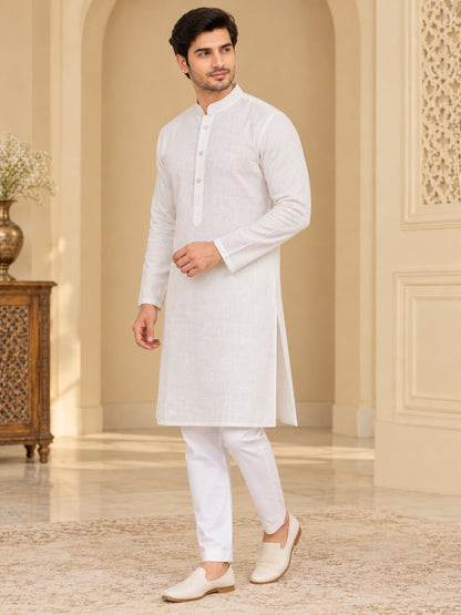 Men's Off White Kurta Pyjama Set