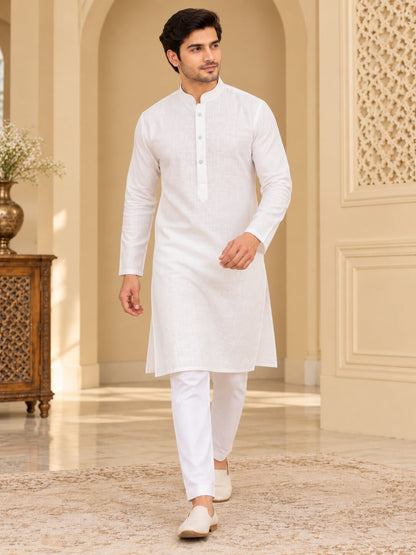 Men's Off White Kurta Pyjama Set