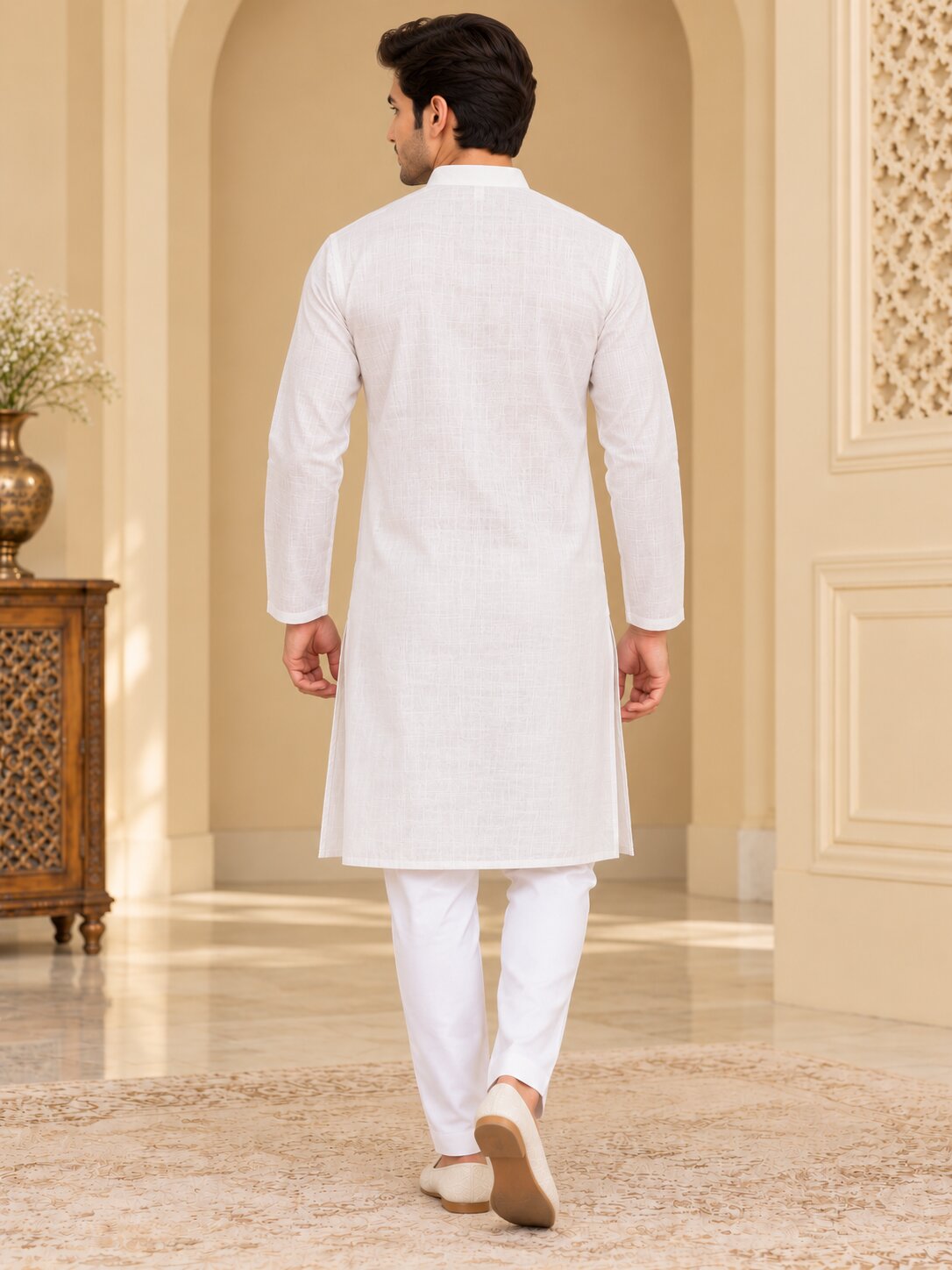 Men's Off White Kurta Pyjama Set