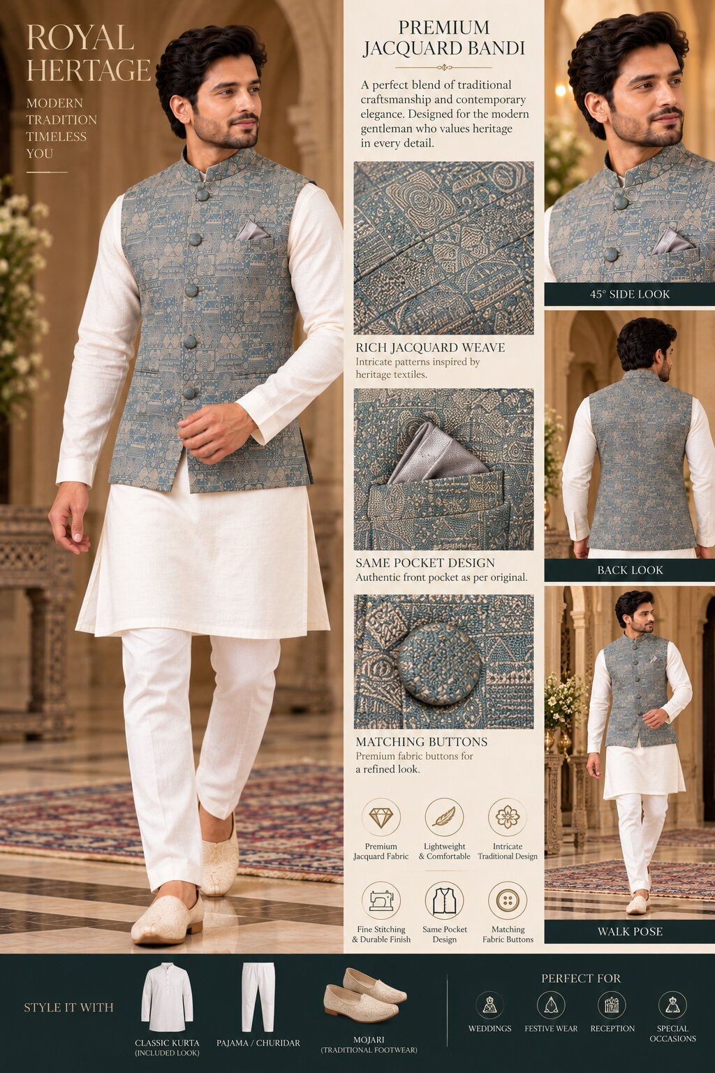 Men's Pista Printed Nehru Jacket
