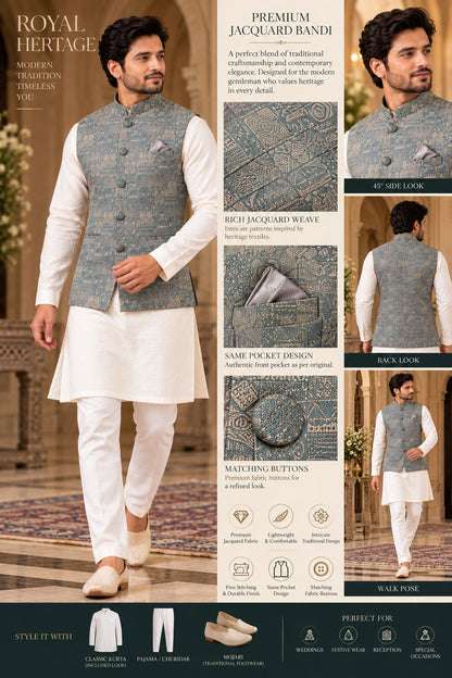 Men's Pista Printed Nehru Jacket