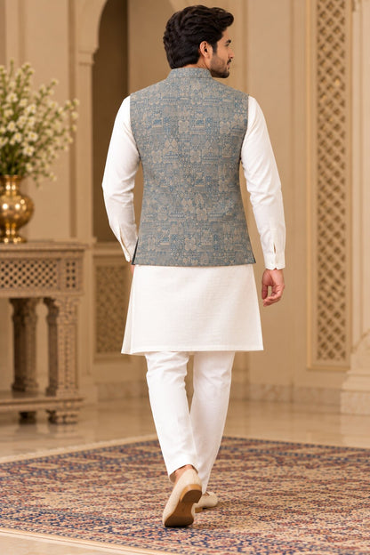Men's Pista Printed Nehru Jacket