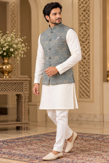 Men's Pista Printed Nehru Jacket