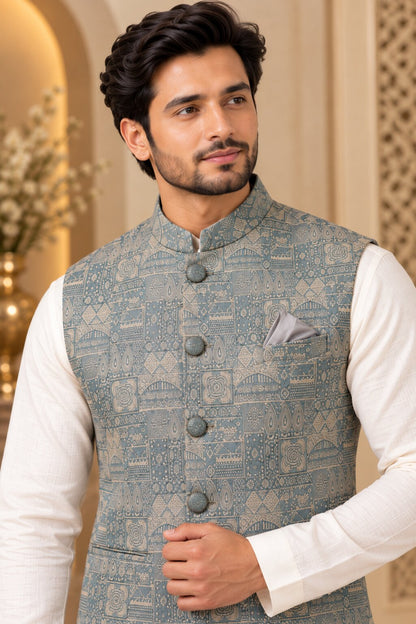 Men's Pista Printed Nehru Jacket