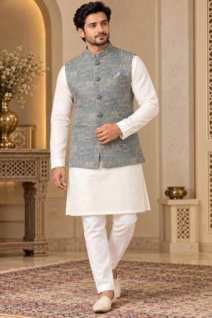 Men's Pista Printed Nehru Jacket