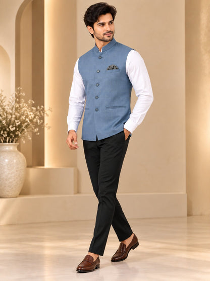 Men's Grey Checkered Nehru Jacket