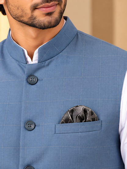 Men's Grey Checkered Nehru Jacket