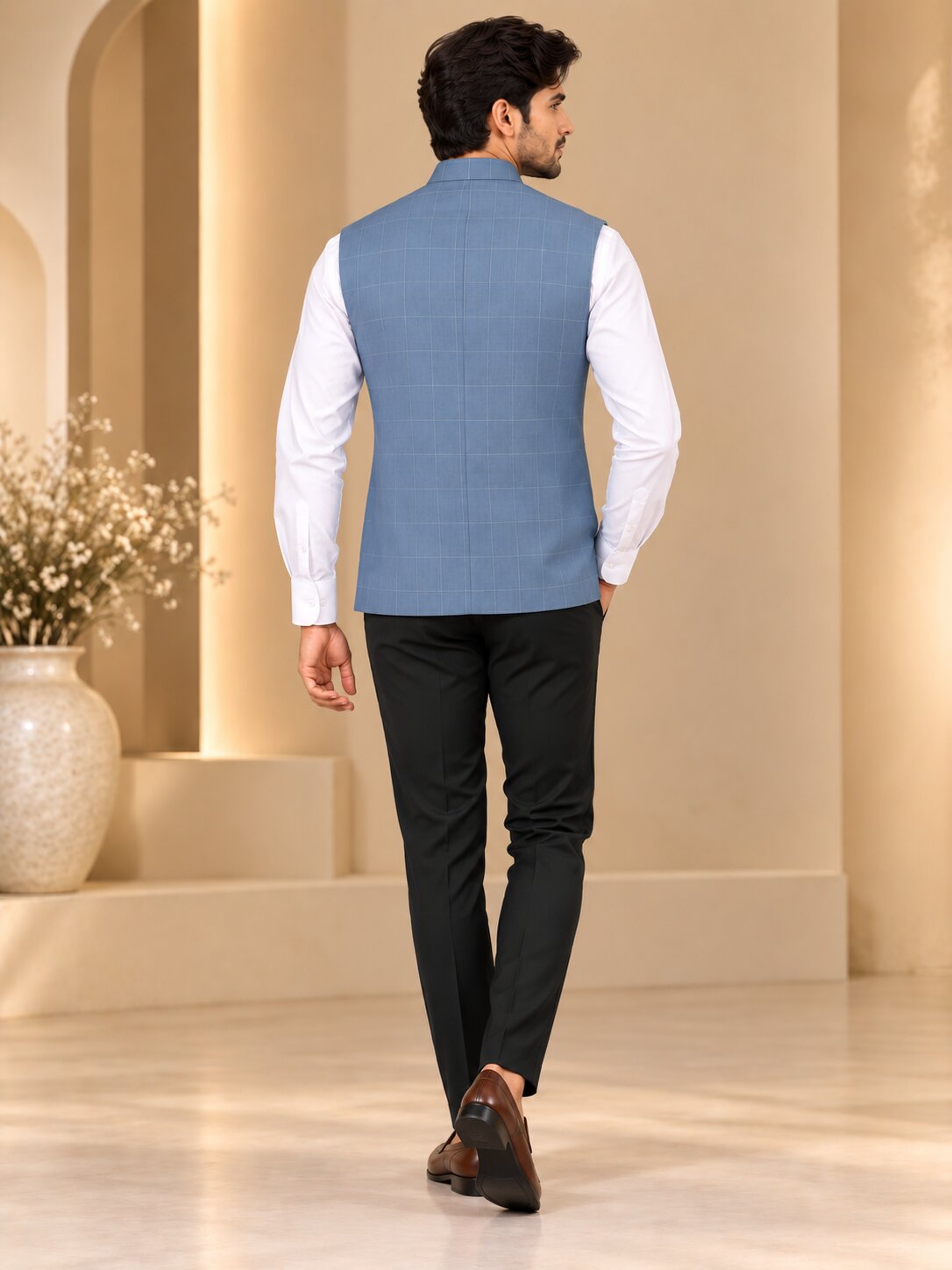 Men's Grey Checkered Nehru Jacket