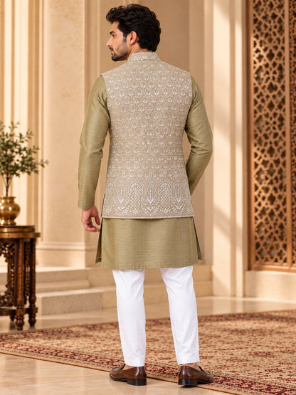 Men's Fawn Printed Nehru Jacket