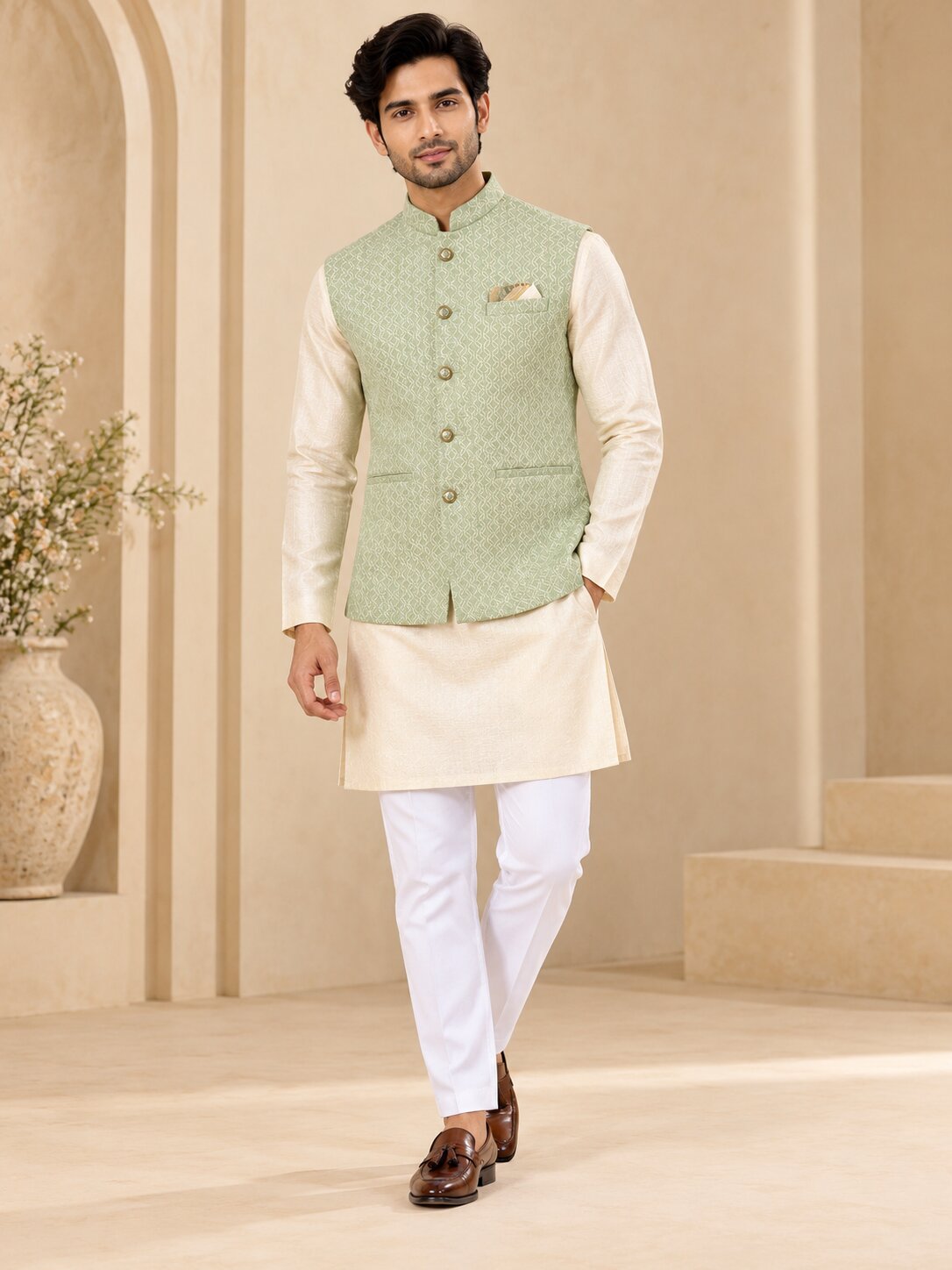 Men's Pista Textured Nehru Jacket