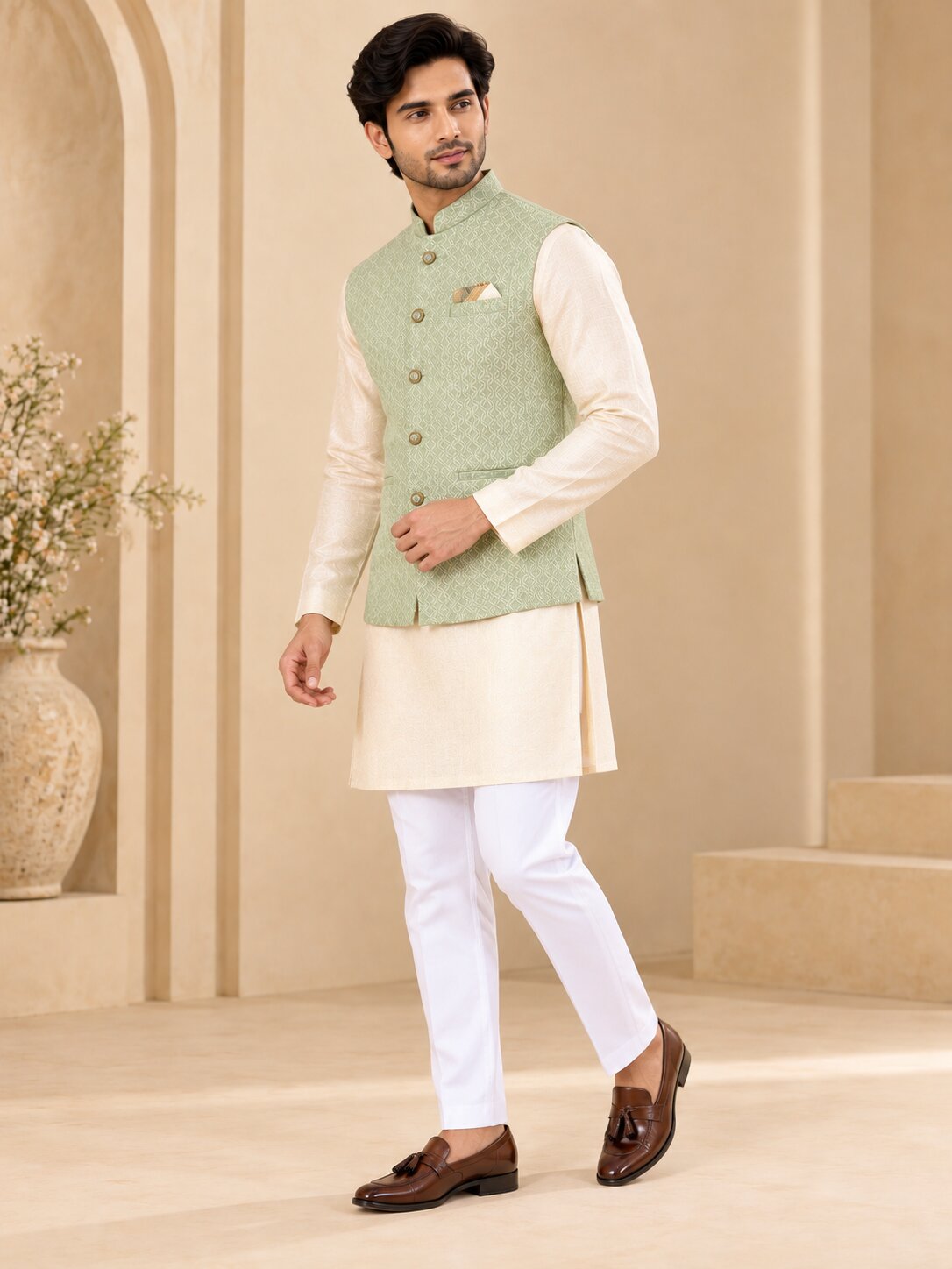 Men's Pista Textured Nehru Jacket
