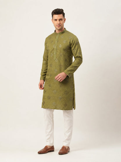 Mehandi Printed Kurta Pyjama Set for Men