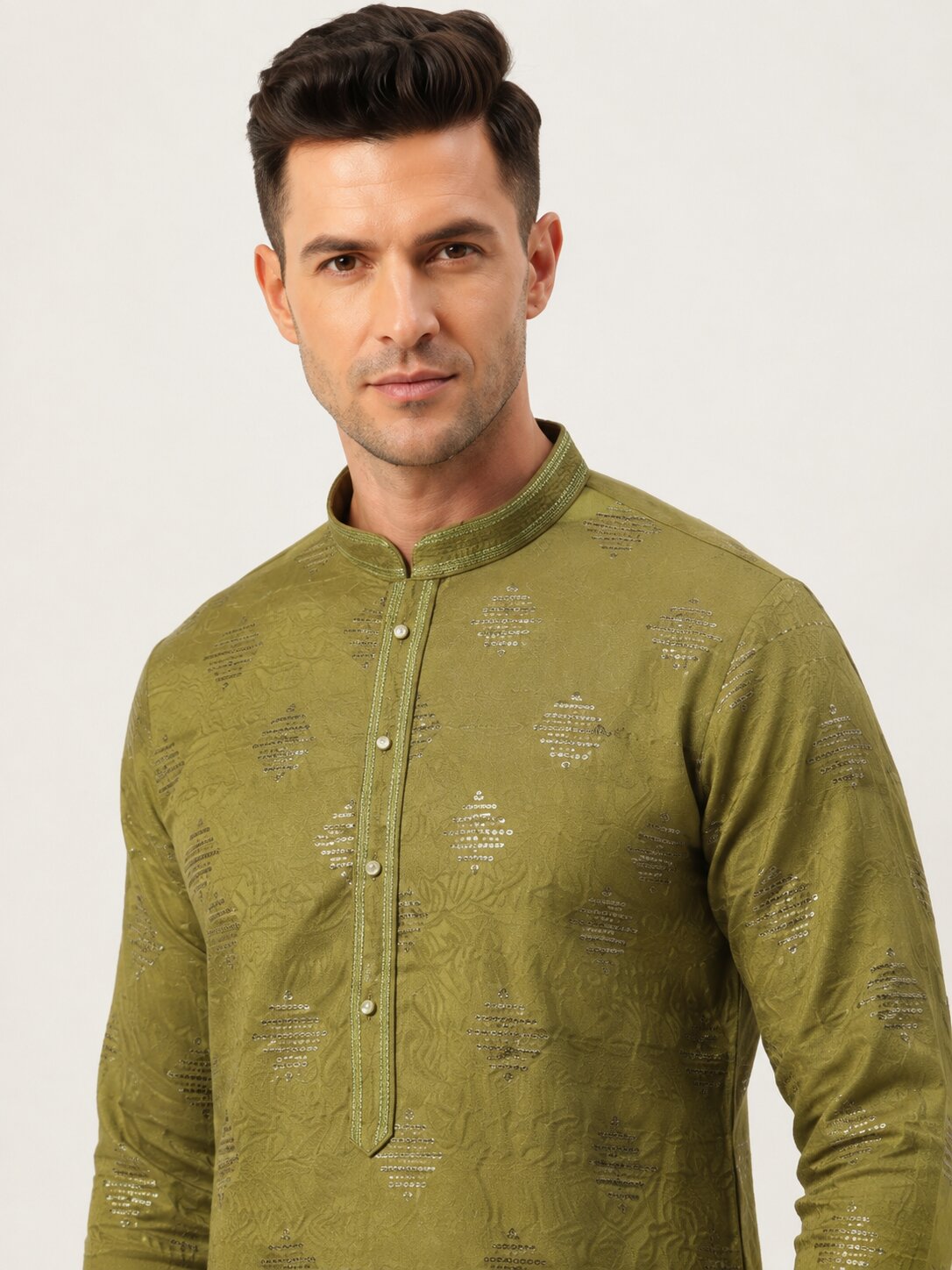 Mehandi Printed Kurta Pyjama Set for Men